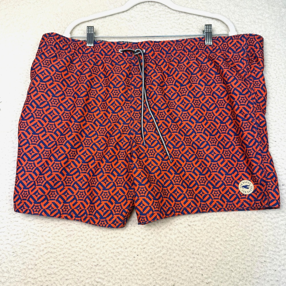 Ted Baker Swim Trunks Shorts‎ Mens 2XL Orange Geometric Lobster Drawstring Lined
